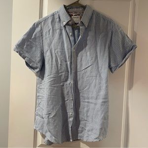 Denim & Flower Ricky Singh button down short sleeve blue white stripe Small